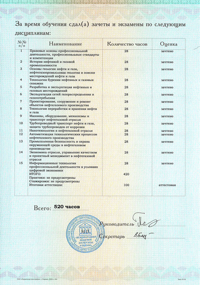 Учебный план нефтегазовое дело